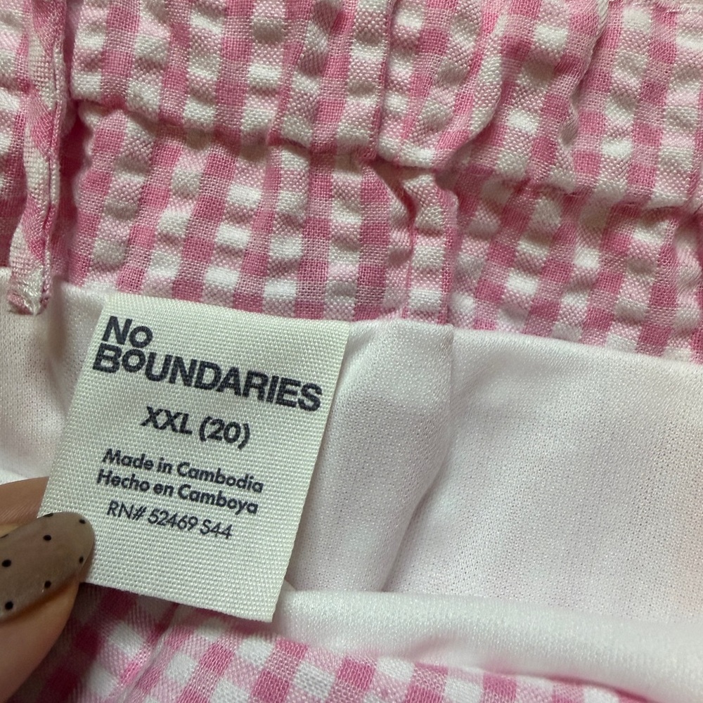 NEW No Boundaries Pink Seersucker Gingham Tie Front Cami Top Mini Skirt Set XXL - Picture 7 of 8